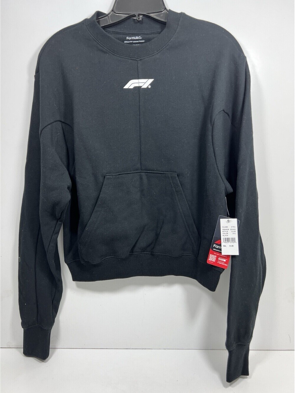 Formula 1 x Pac Sun Crop Sweatshirt Long Sleeve Front Pocket Black Size S NWT